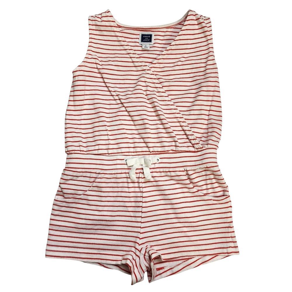 Janie & Jack Girls Striped Romper Size 3 Red Rose Stripe Cotton Summer‎ Beach